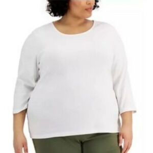 KAREN SCOTT 2X Plus Size White Cotton Scoop-Neck Top, Created for Macy's